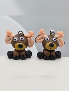 Handmade Polymer Clay Reindeer Earrings Cute Christmas Holiday Charm